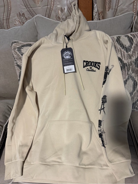 Crooks & Castles Other - Crooks & Castles Cream Pullover Hoodie with Black Graphic Details